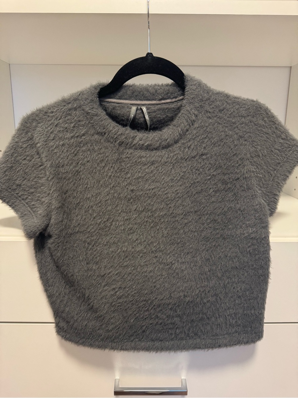 Anthropologie Cozy Fuzzy Short-Sleeve Sweater - Gray size XS